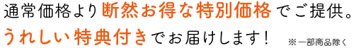 通常価格より断然お得な特別価格でご提供。うれしい特典付きでお届けします！